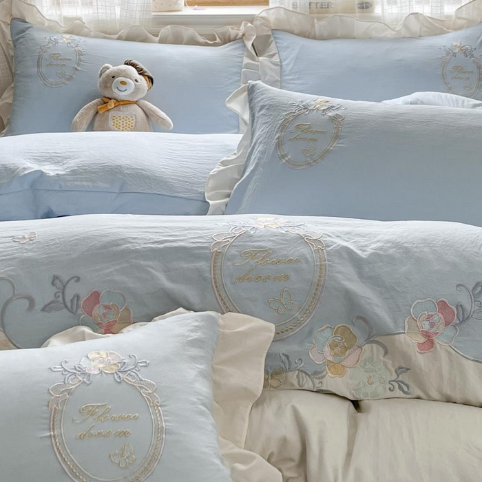 91家纺网 家纺一手货源 找家纺 （总）ab家纺 2025新款夏莉儿系列水洗棉绣花四件套