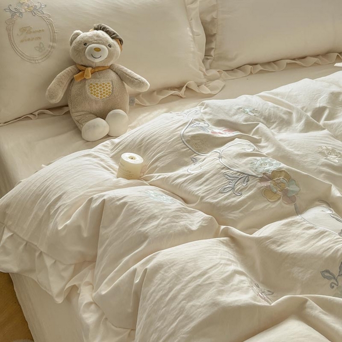 91家纺网 家纺一手货源 找家纺 （总）ab家纺 2025新款夏莉儿系列水洗棉绣花四件套