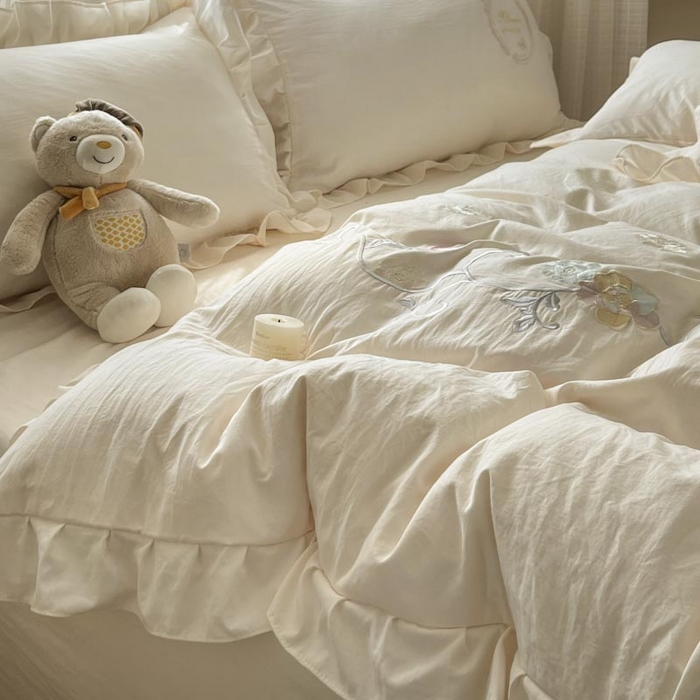 91家纺网 家纺一手货源 找家纺 （总）ab家纺 2025新款夏莉儿系列水洗棉绣花四件套