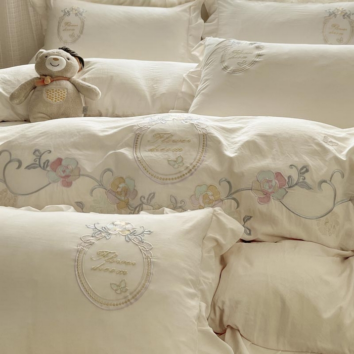 91家纺网 家纺一手货源 找家纺 （总）ab家纺 2025新款夏莉儿系列水洗棉绣花四件套