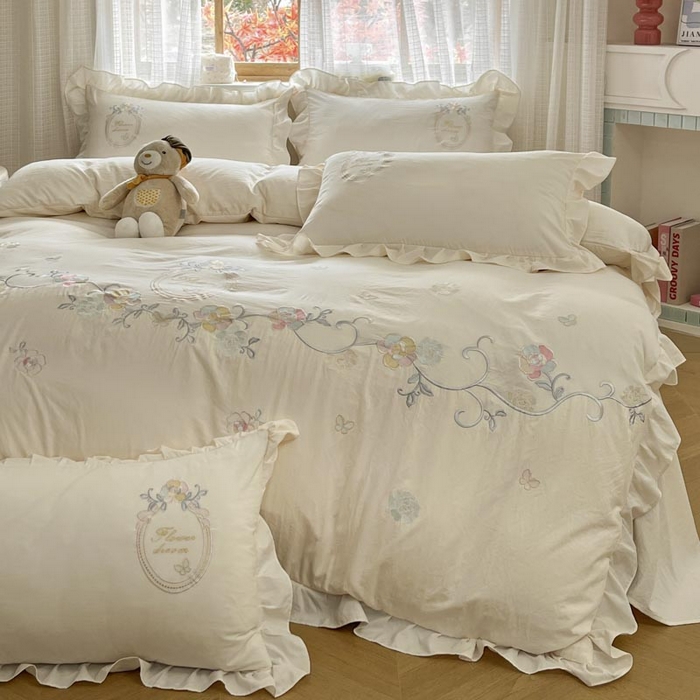 91家纺网 家纺一手货源 找家纺 （总）ab家纺 2025新款夏莉儿系列水洗棉绣花四件套