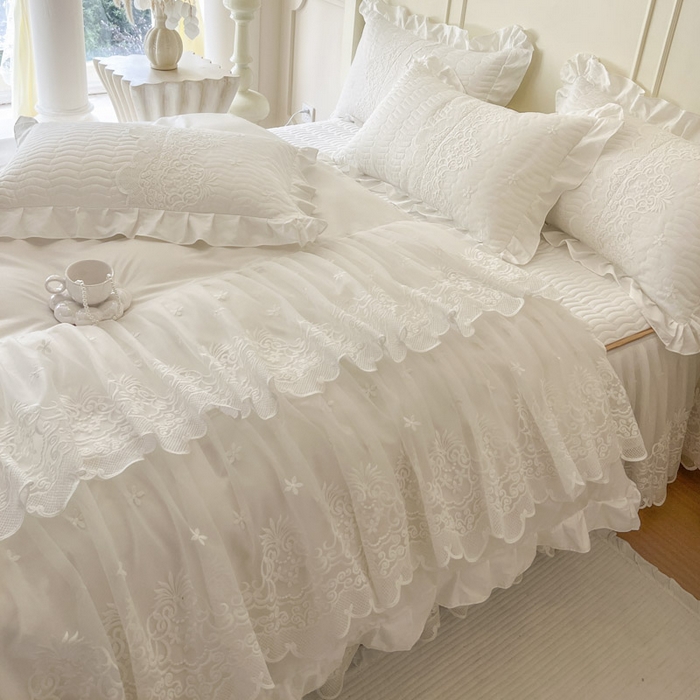 91家纺网 家纺一手货源 找家纺 恋尚 2025新款60S贡缎长绒棉全棉纯棉拉链可拆卸床笠款床裙四件套-曼莉系列 曼莉-珍珠白