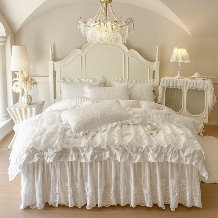 91家纺网 家纺一手货源 找家纺 恋尚 2025新款60S贡缎长绒棉全棉纯棉拉链可拆卸床笠款床裙四件套-曼莉系列 曼莉-珍珠白