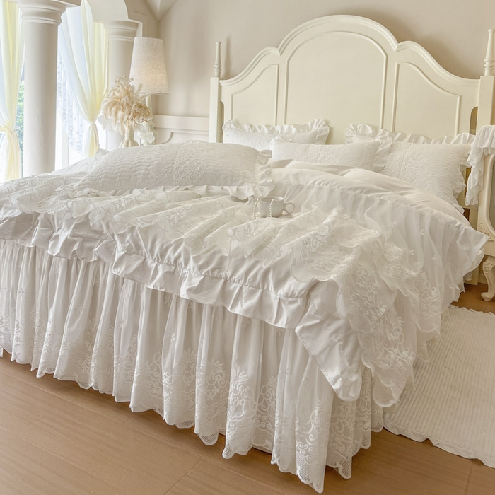 91家纺网 家纺一手货源 找家纺 恋尚 2025新款60S贡缎长绒棉全棉纯棉拉链可拆卸床笠款床裙四件套-曼莉系列 曼莉-珍珠白