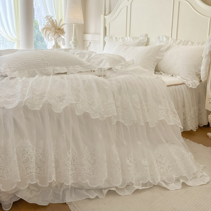 91家纺网 家纺一手货源 找家纺 恋尚 2025新款60S贡缎长绒棉全棉纯棉拉链可拆卸床笠款床裙四件套-曼莉系列 曼莉-珍珠白