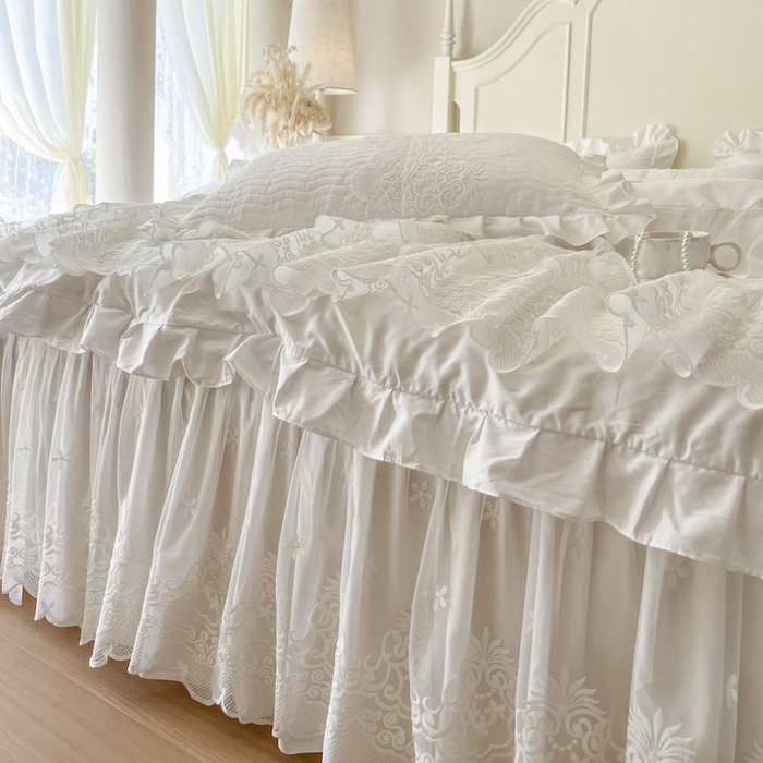 91家纺网 家纺一手货源 找家纺 恋尚 2025新款60S贡缎长绒棉全棉纯棉拉链可拆卸床笠款床裙四件套-曼莉系列 曼莉-珍珠白