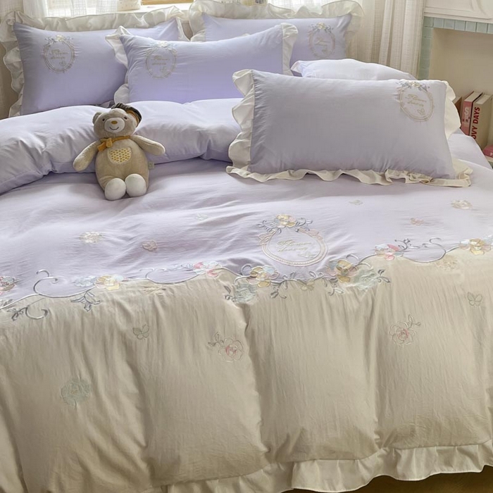 91家纺网 家纺一手货源 找家纺 ab家纺 2025新款夏莉儿系列水洗棉绣花四件套 夏莉儿-香芋紫