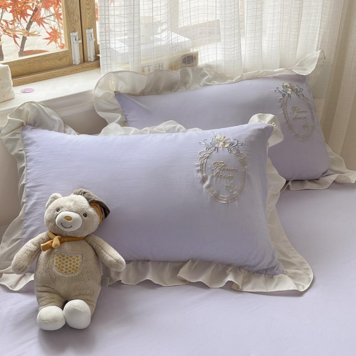 91家纺网 家纺一手货源 找家纺 ab家纺 2025新款夏莉儿系列水洗棉绣花四件套 夏莉儿-香芋紫