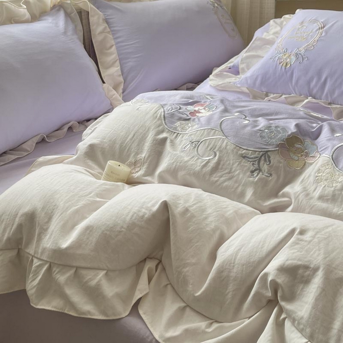 91家纺网 家纺一手货源 找家纺 ab家纺 2025新款夏莉儿系列水洗棉绣花四件套 夏莉儿-香芋紫