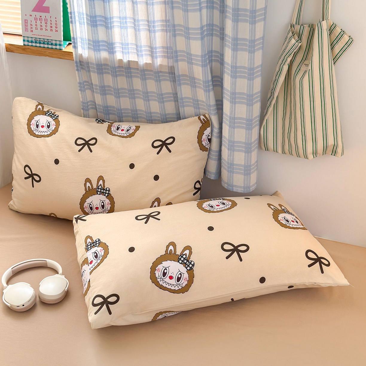 91家纺网 家纺一手货源 找家纺 罗亿家纺 2025新款软绵绵的双拼印花小清新水洗云朵棉四件套（含买家秀场景二）精灵首领