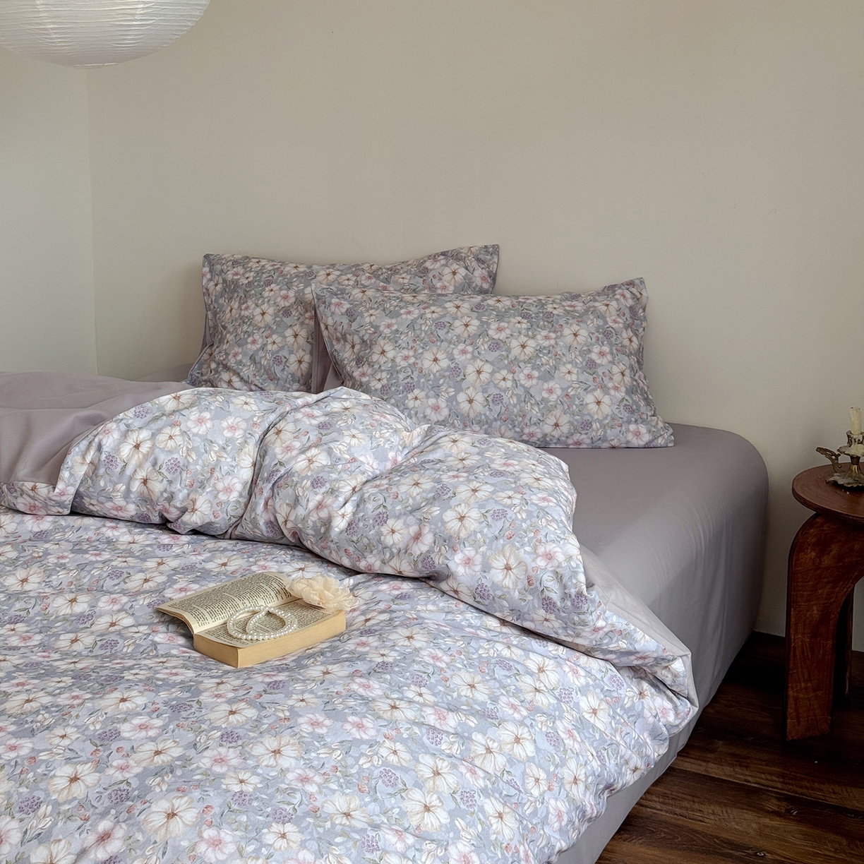 91家纺网 家纺一手货源 找家纺 窝米 2025新款全棉火山磨毛花卉系列四件套-第二批 蜜蔷蓝