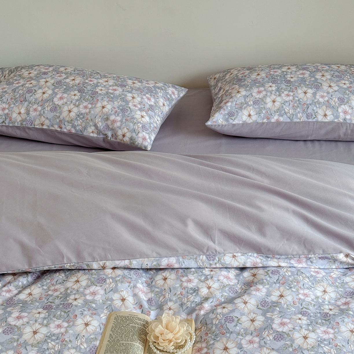 91家纺网 家纺一手货源 找家纺 窝米 2025新款全棉火山磨毛花卉系列四件套-第二批 蜜蔷蓝