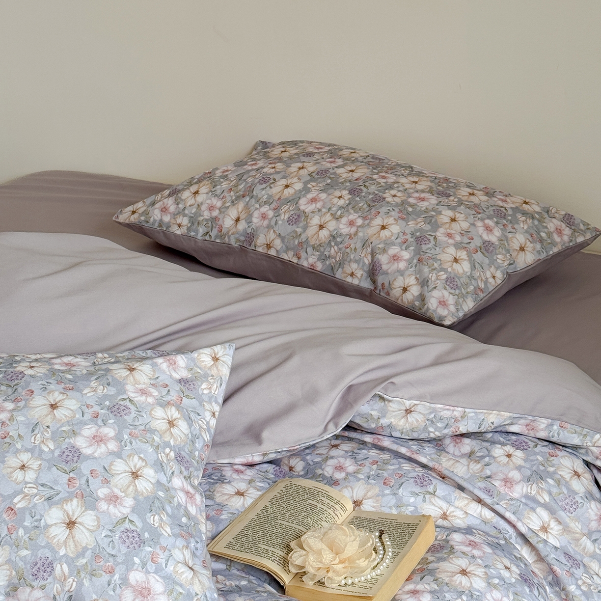 91家纺网 家纺一手货源 找家纺 窝米 2025新款全棉火山磨毛花卉系列四件套-第二批 蜜蔷蓝