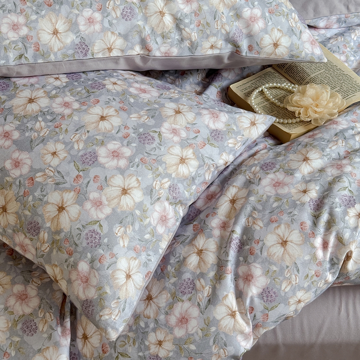 91家纺网 家纺一手货源 找家纺 窝米 2025新款全棉火山磨毛花卉系列四件套-第二批 蜜蔷蓝