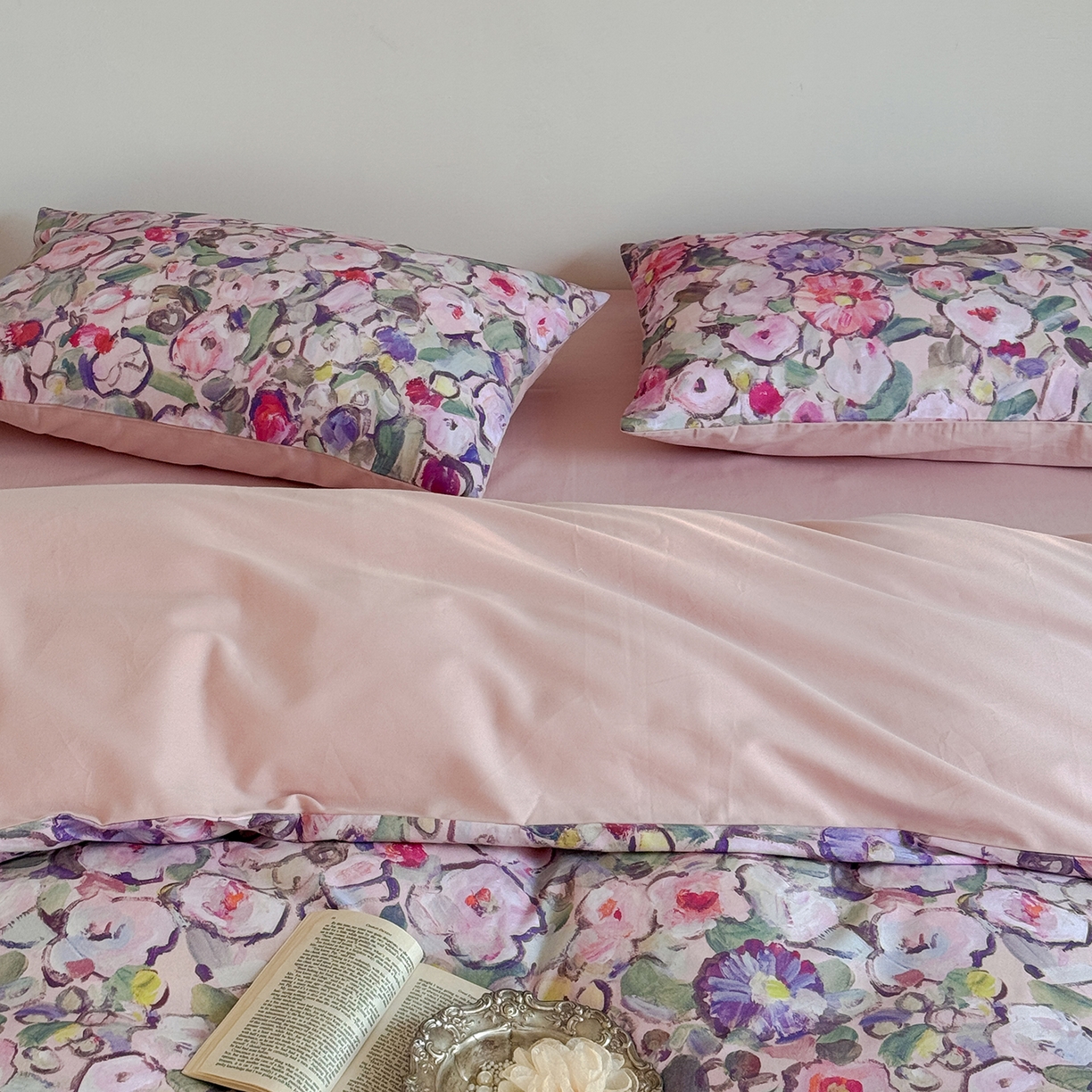 91家纺网 家纺一手货源 找家纺 窝米 2025新款全棉火山磨毛花卉系列四件套-第二批 兰朵粉