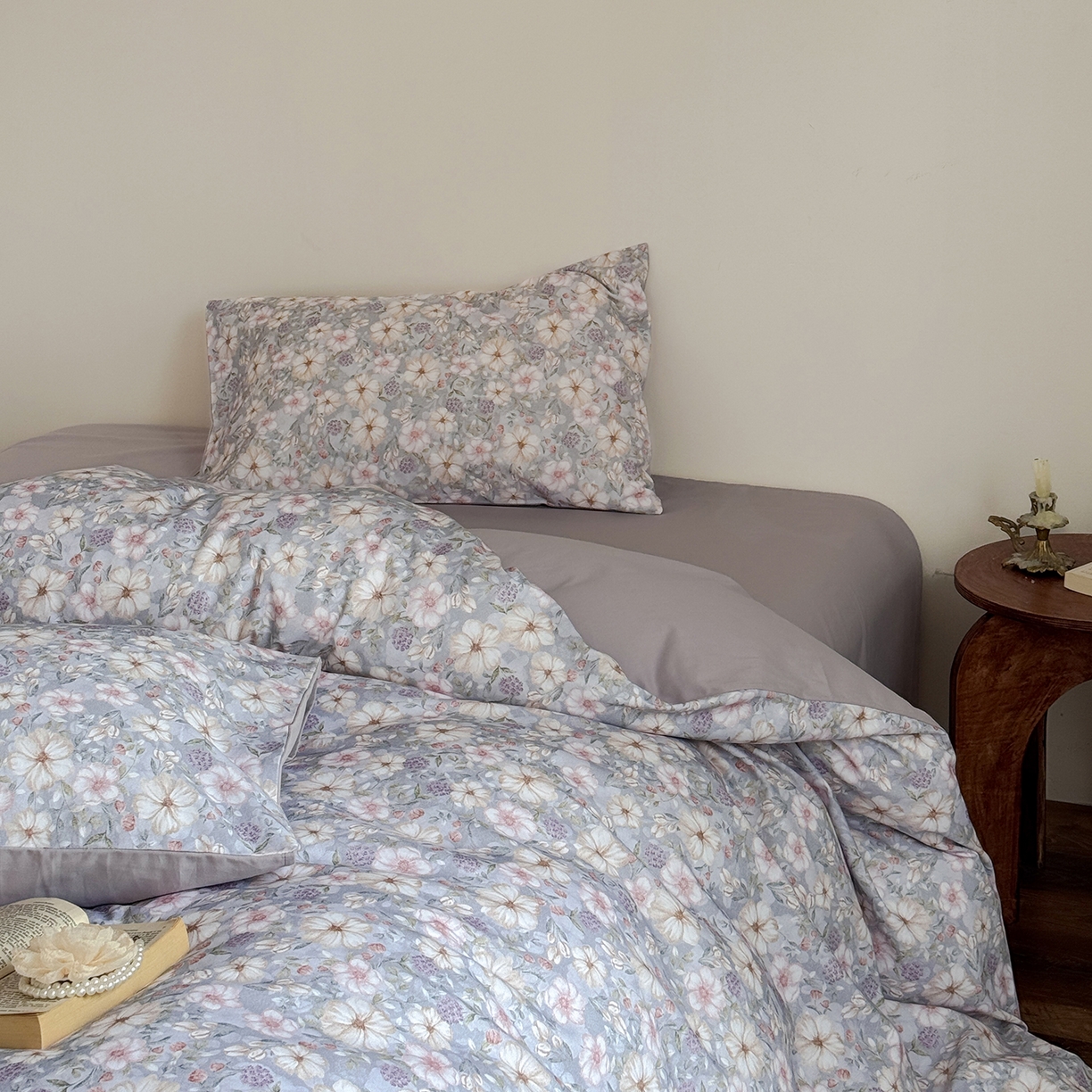 91家纺网 家纺一手货源 找家纺 窝米 2025新款全棉火山磨毛花卉系列四件套-第二批 蜜蔷蓝