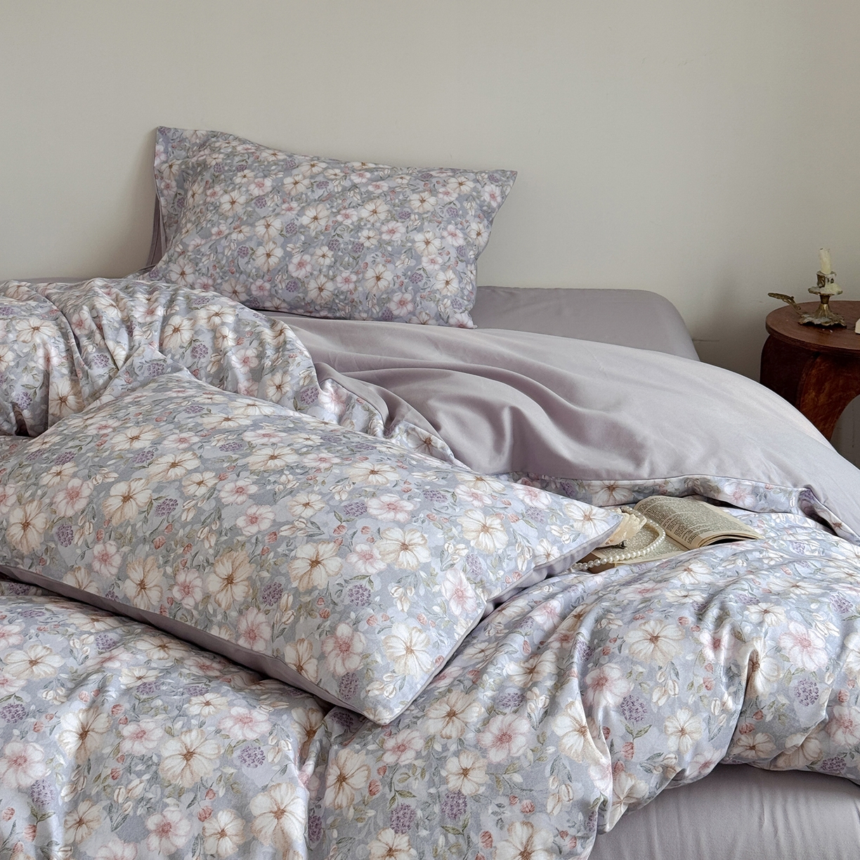 91家纺网 家纺一手货源 找家纺 窝米 2025新款全棉火山磨毛花卉系列四件套-第二批 蜜蔷蓝