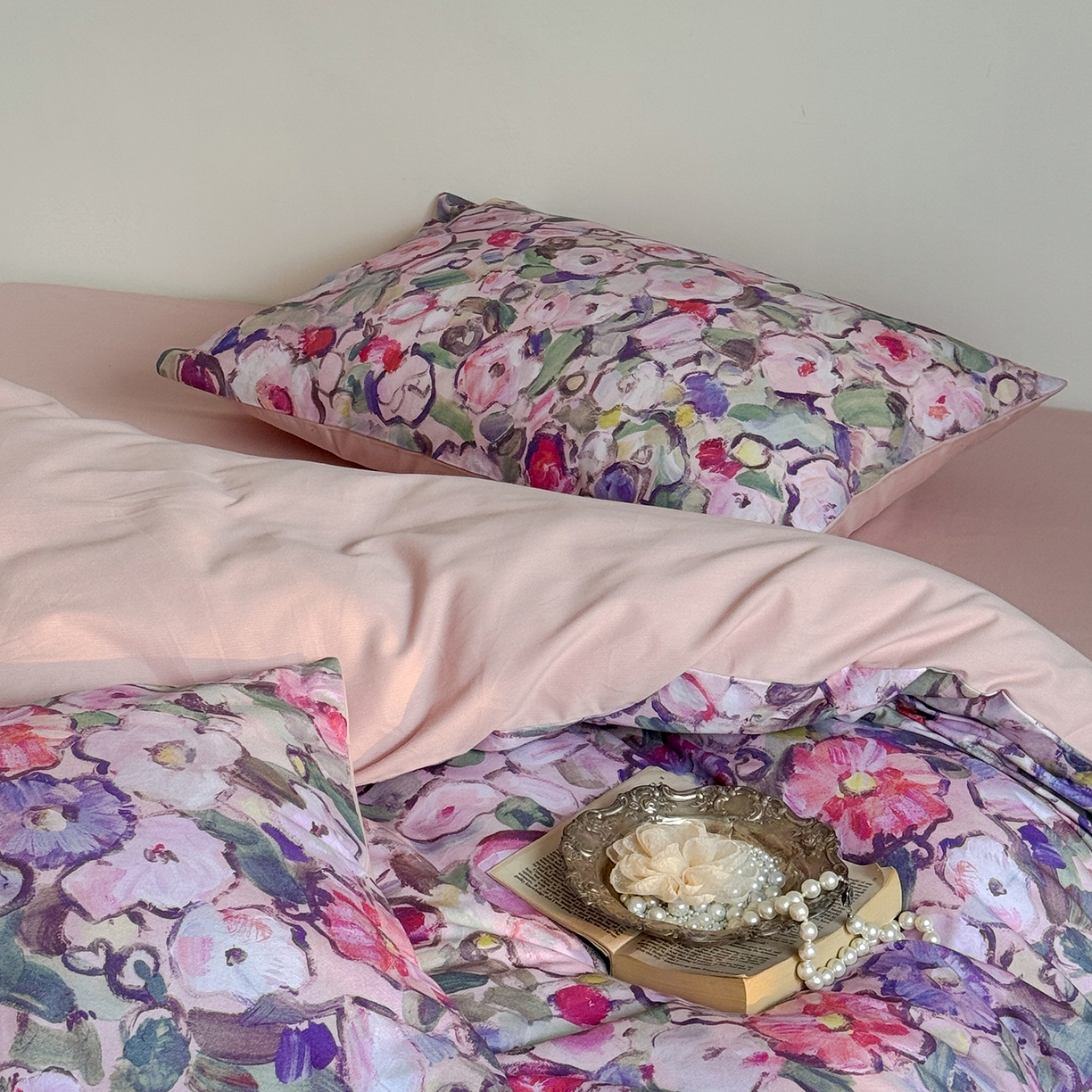 91家纺网 家纺一手货源 找家纺 窝米 2025新款全棉火山磨毛花卉系列四件套-第二批 兰朵粉