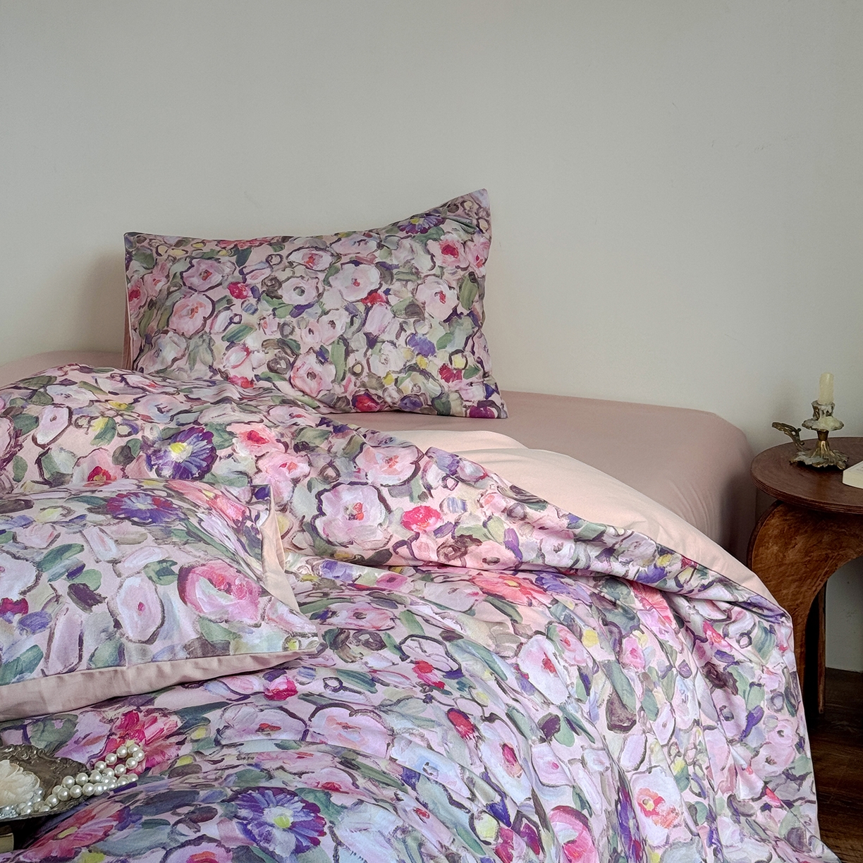 91家纺网 家纺一手货源 找家纺 窝米 2025新款全棉火山磨毛花卉系列四件套-第二批 兰朵粉