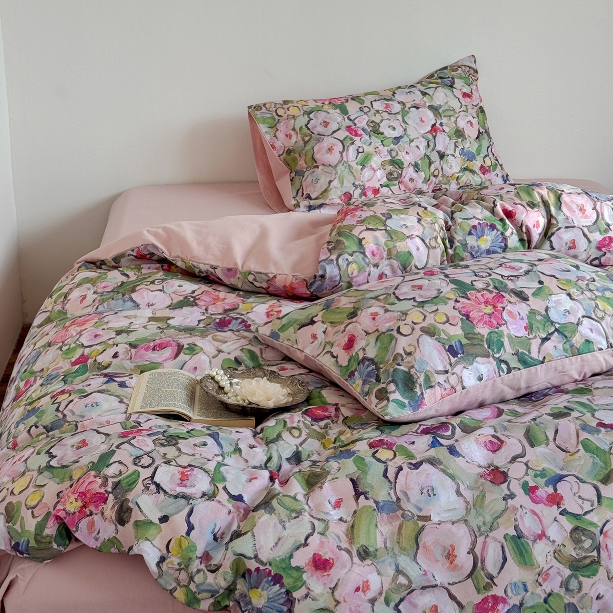 91家纺网 家纺一手货源 找家纺 窝米 2025新款全棉火山磨毛花卉系列四件套-第二批 兰朵绿