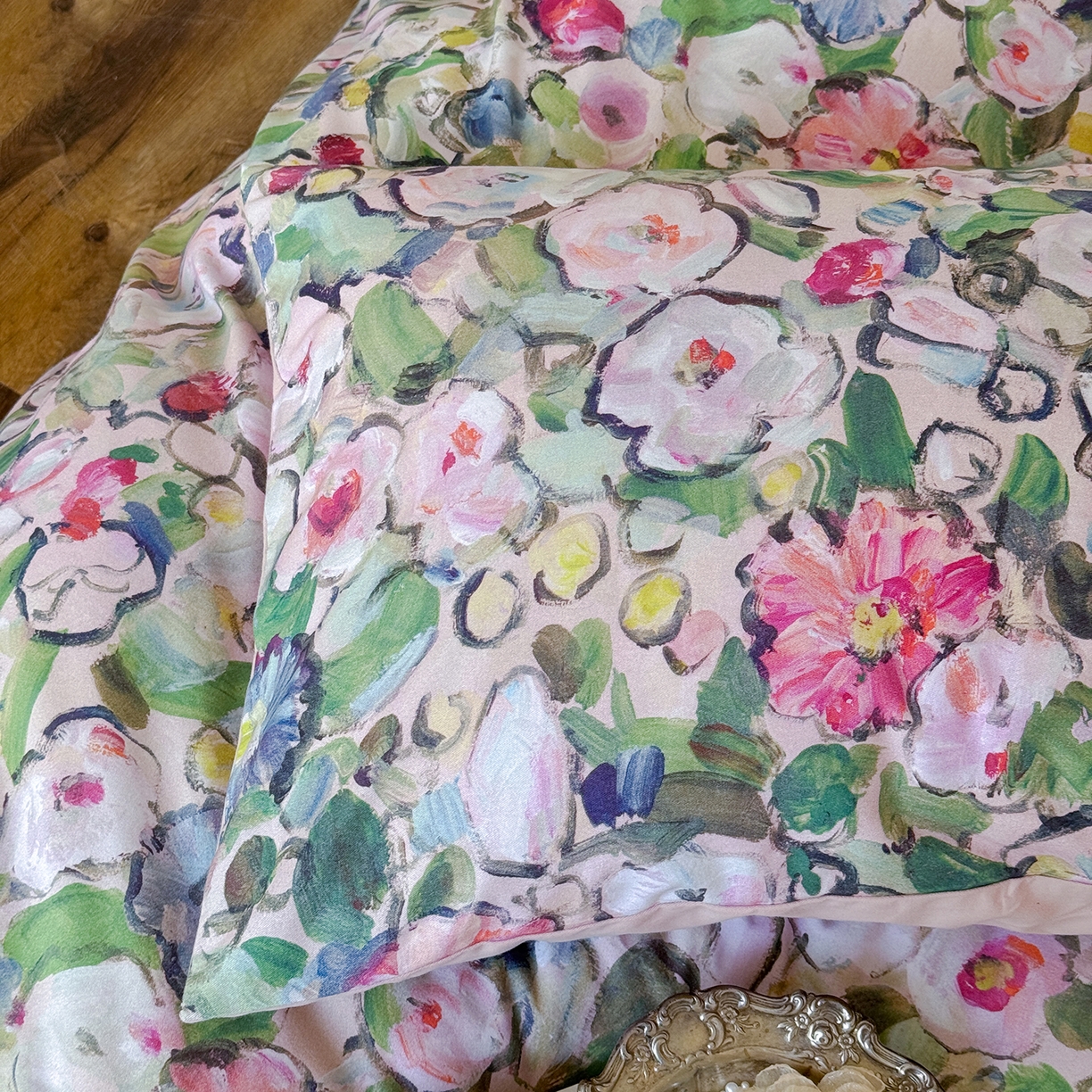 91家纺网 家纺一手货源 找家纺 窝米 2025新款全棉火山磨毛花卉系列四件套-第二批 兰朵绿