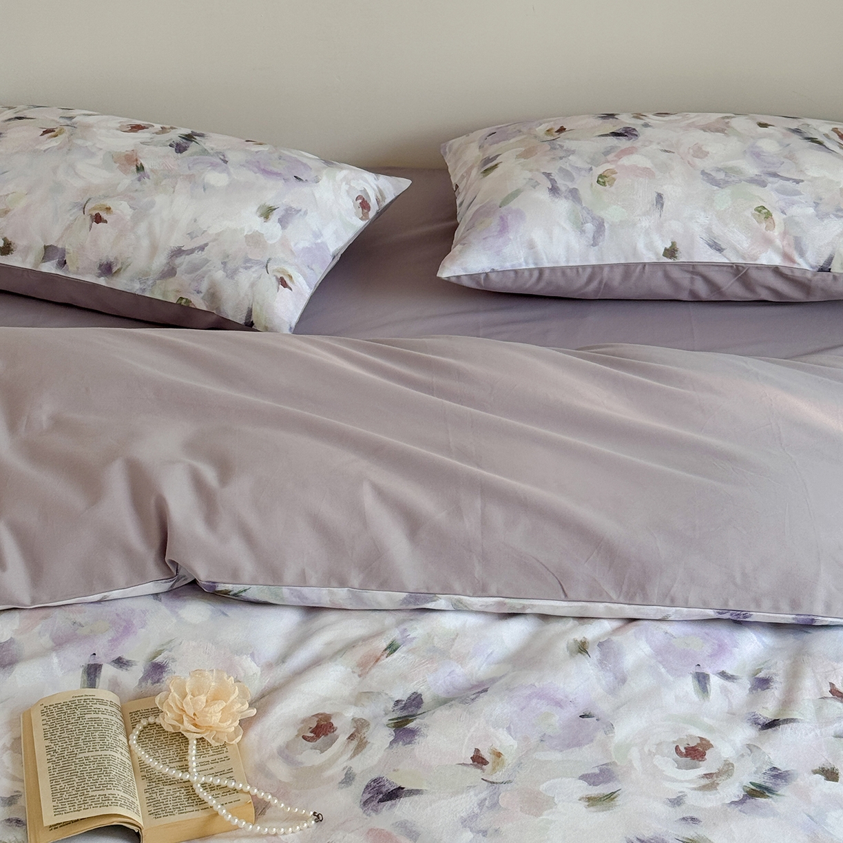 91家纺网 家纺一手货源 找家纺 窝米 2025新款全棉火山磨毛花卉系列四件套-第二批 心柔粉