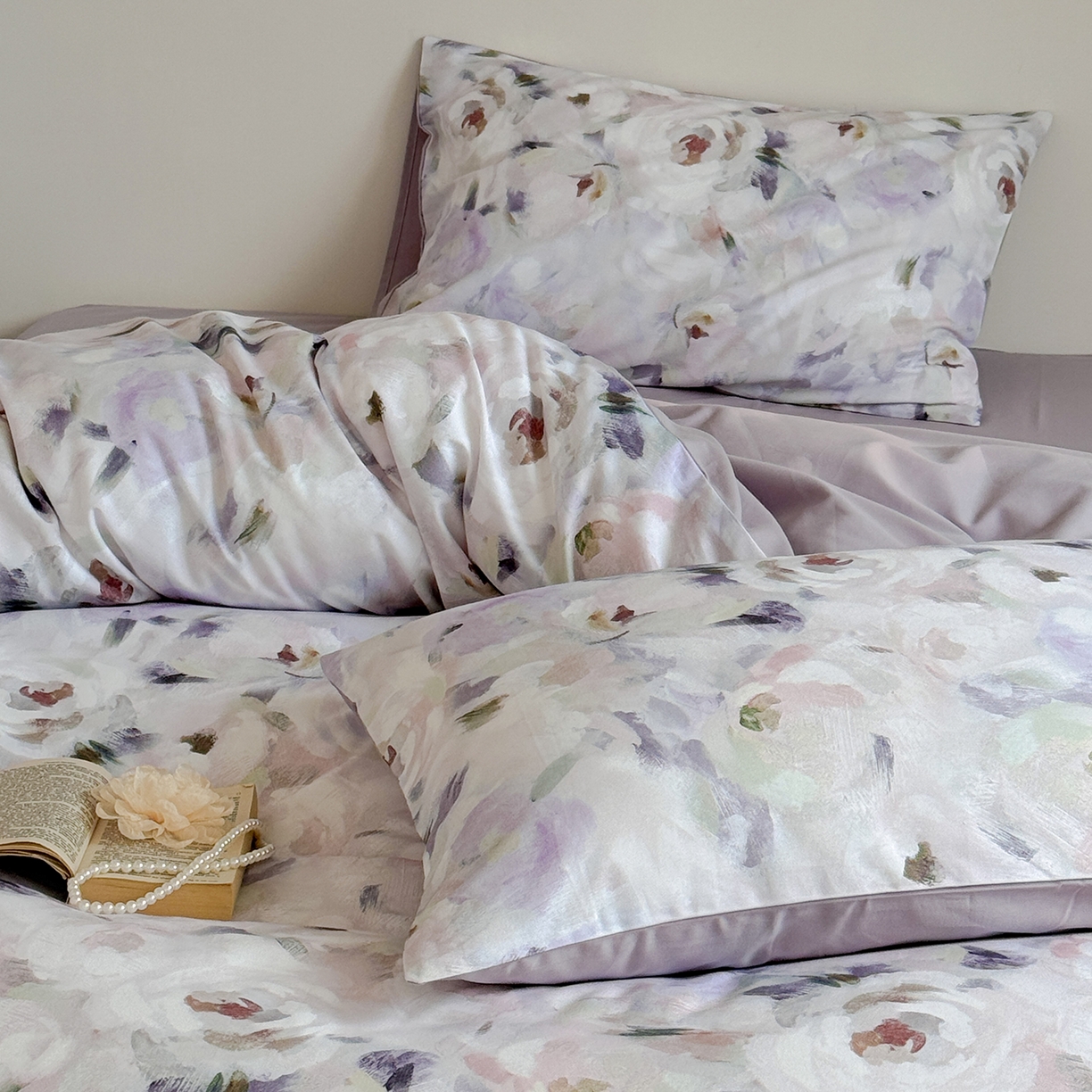 91家纺网 家纺一手货源 找家纺 窝米 2025新款全棉火山磨毛花卉系列四件套-第二批 心柔粉