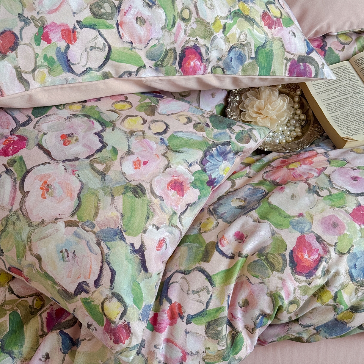 91家纺网 家纺一手货源 找家纺 窝米 2025新款全棉火山磨毛花卉系列四件套-第二批 兰朵绿