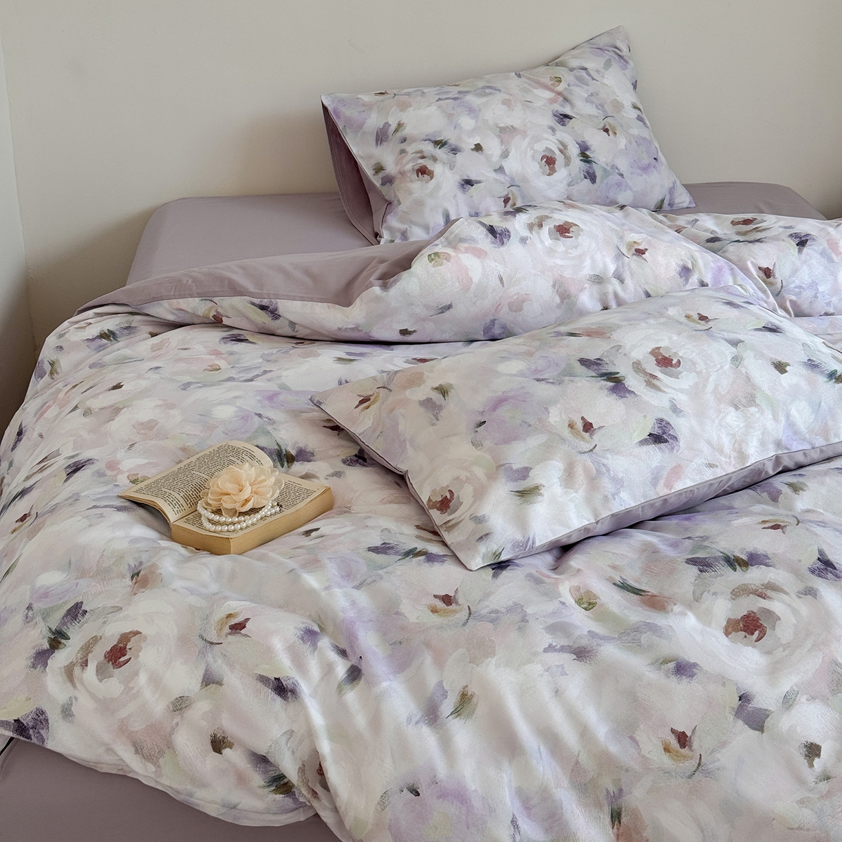 91家纺网 家纺一手货源 找家纺 窝米 2025新款全棉火山磨毛花卉系列四件套-第二批 心柔粉