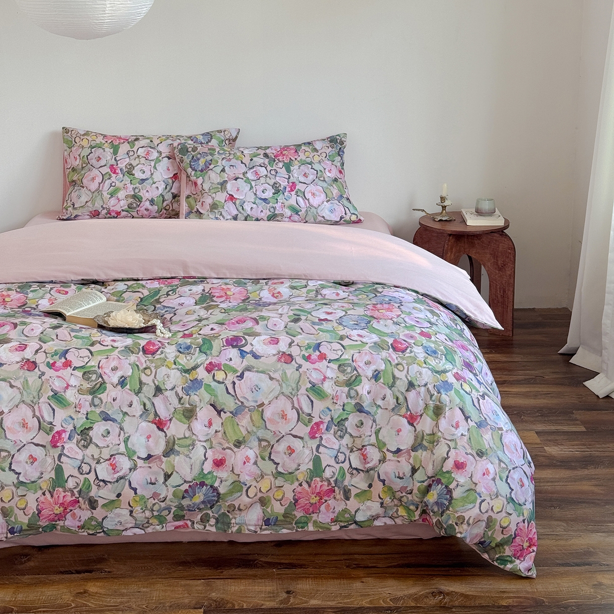 91家纺网 家纺一手货源 找家纺 窝米 2025新款全棉火山磨毛花卉系列四件套-第二批 兰朵绿