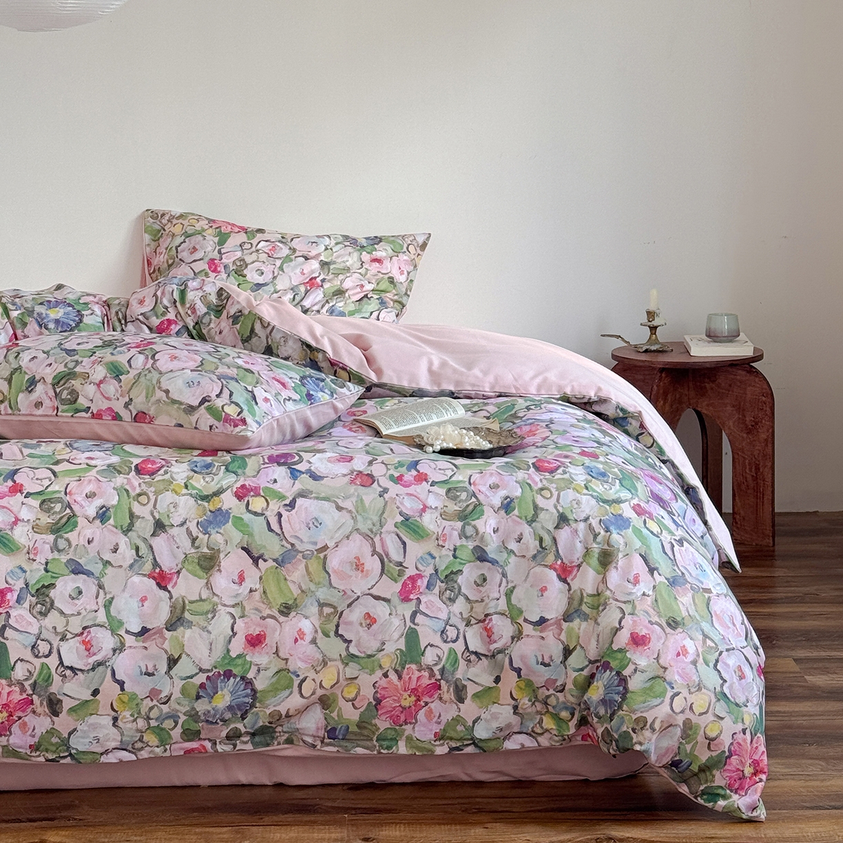 91家纺网 家纺一手货源 找家纺 窝米 2025新款全棉火山磨毛花卉系列四件套-第二批 兰朵绿