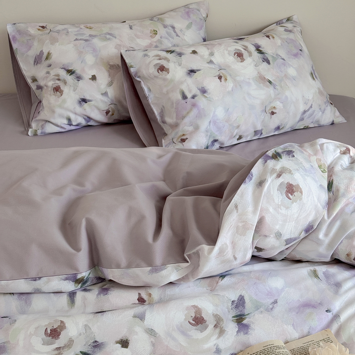 91家纺网 家纺一手货源 找家纺 窝米 2025新款全棉火山磨毛花卉系列四件套-第二批 心柔粉