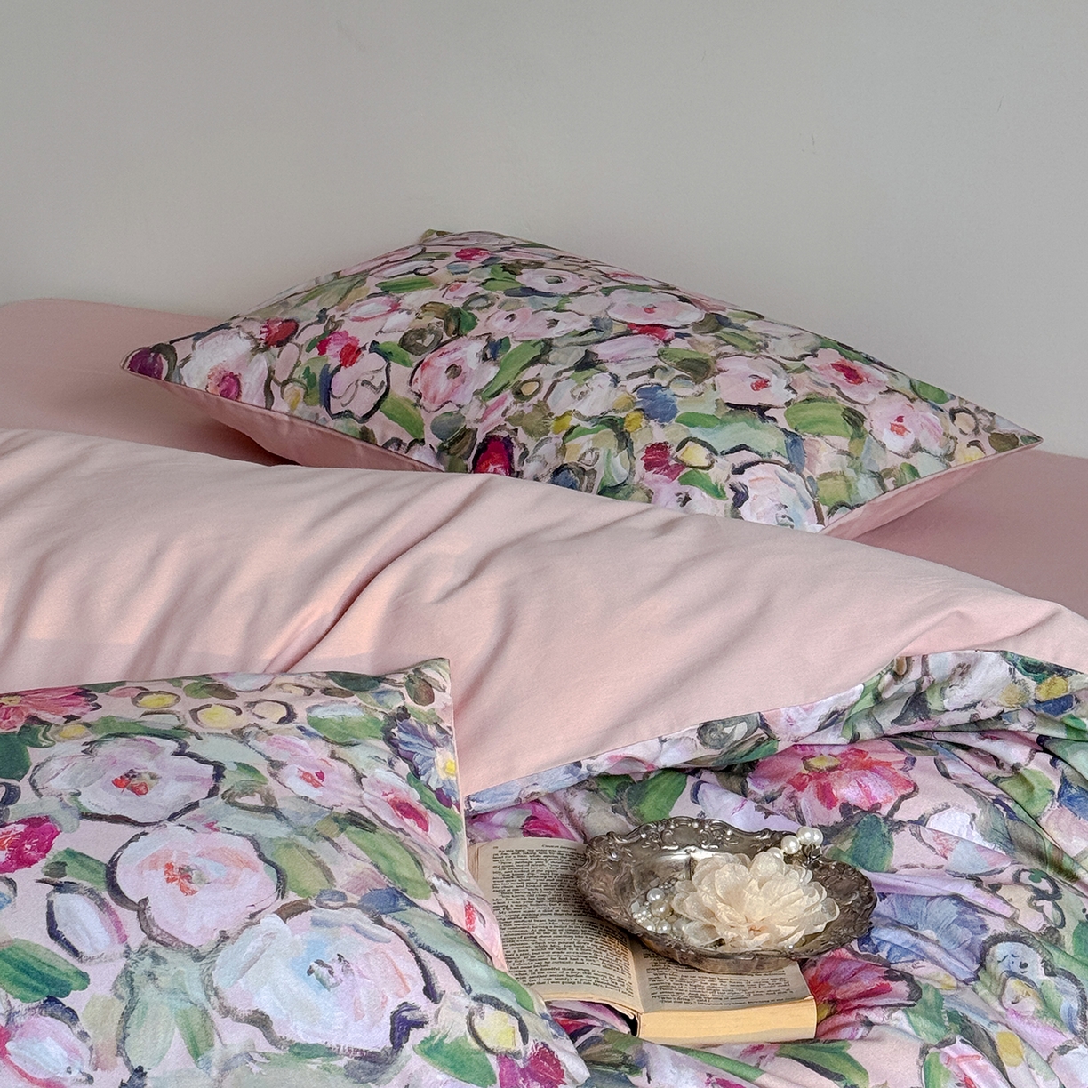 91家纺网 家纺一手货源 找家纺 窝米 2025新款全棉火山磨毛花卉系列四件套-第二批 兰朵绿