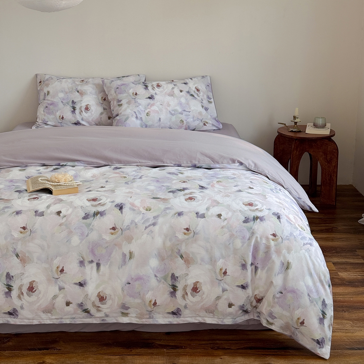 91家纺网 家纺一手货源 找家纺 窝米 2025新款全棉火山磨毛花卉系列四件套-第二批 心柔粉