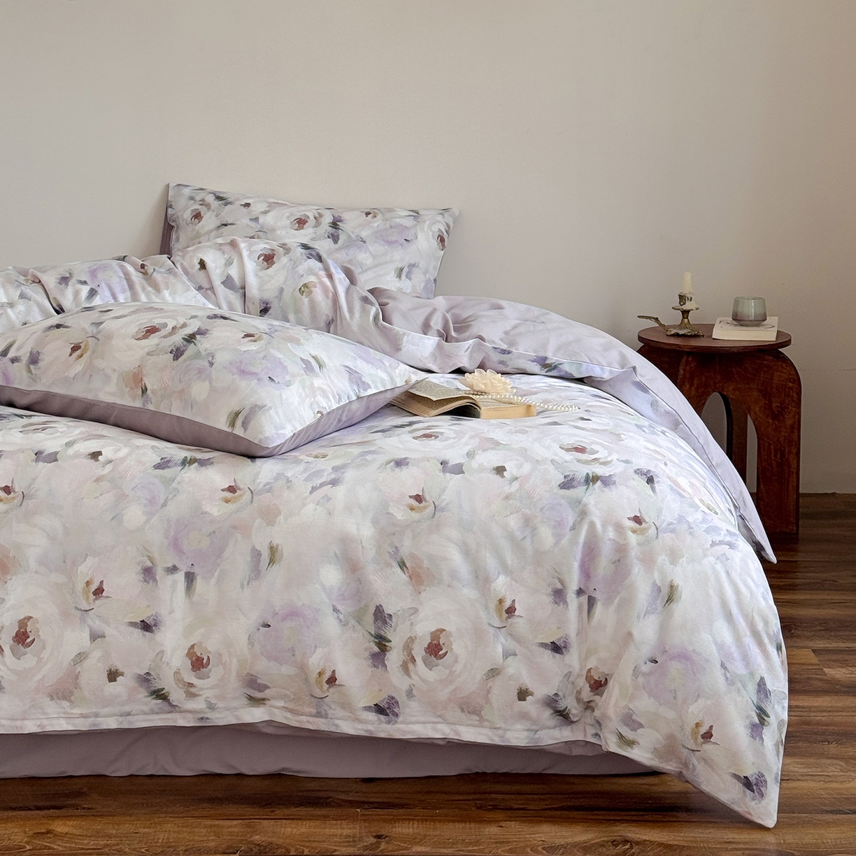 91家纺网 家纺一手货源 找家纺 窝米 2025新款全棉火山磨毛花卉系列四件套-第二批 心柔粉