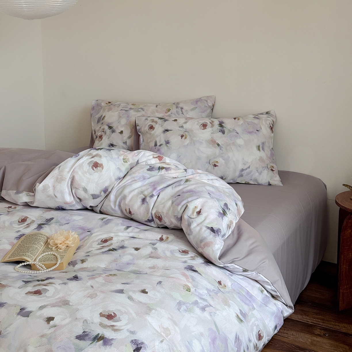 91家纺网 家纺一手货源 找家纺 窝米 2025新款全棉火山磨毛花卉系列四件套-第二批 心柔粉