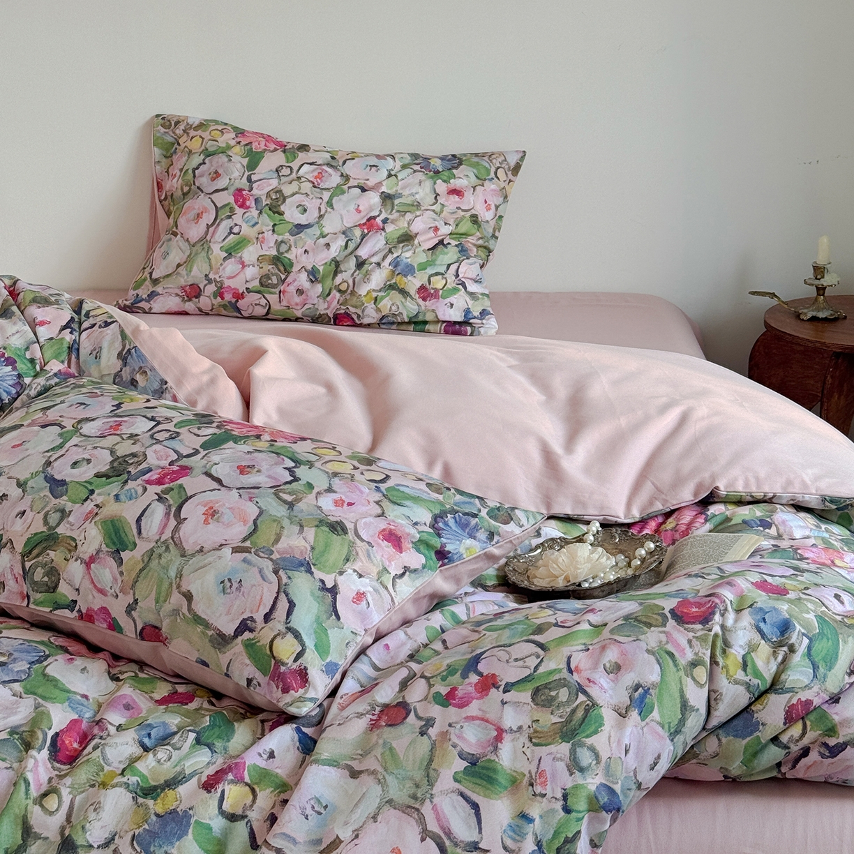 91家纺网 家纺一手货源 找家纺 窝米 2025新款全棉火山磨毛花卉系列四件套-第二批 兰朵绿