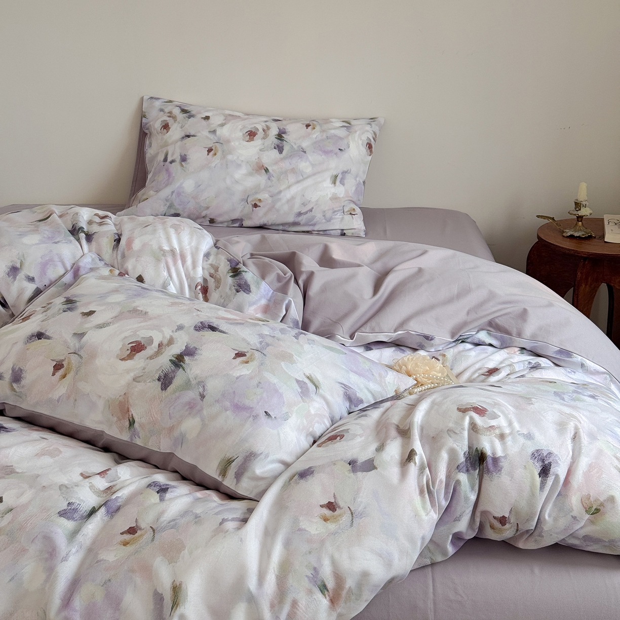 91家纺网 家纺一手货源 找家纺 窝米 2025新款全棉火山磨毛花卉系列四件套-第二批 心柔粉