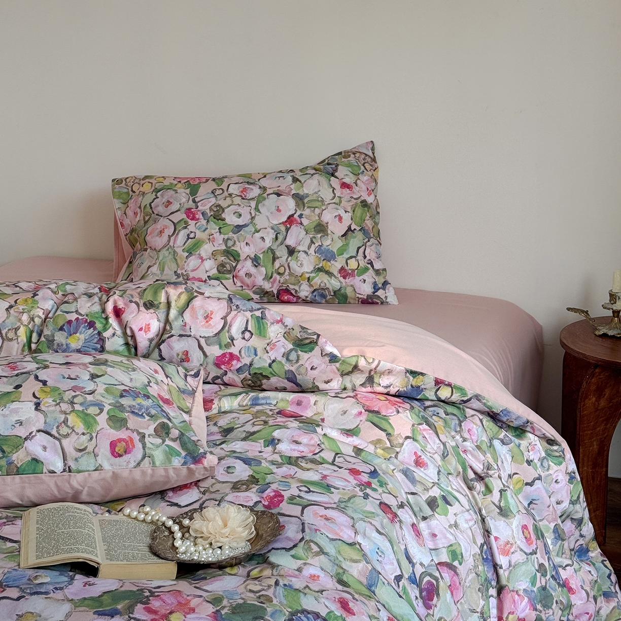 91家纺网 家纺一手货源 找家纺 窝米 2025新款全棉火山磨毛花卉系列四件套-第二批 兰朵绿