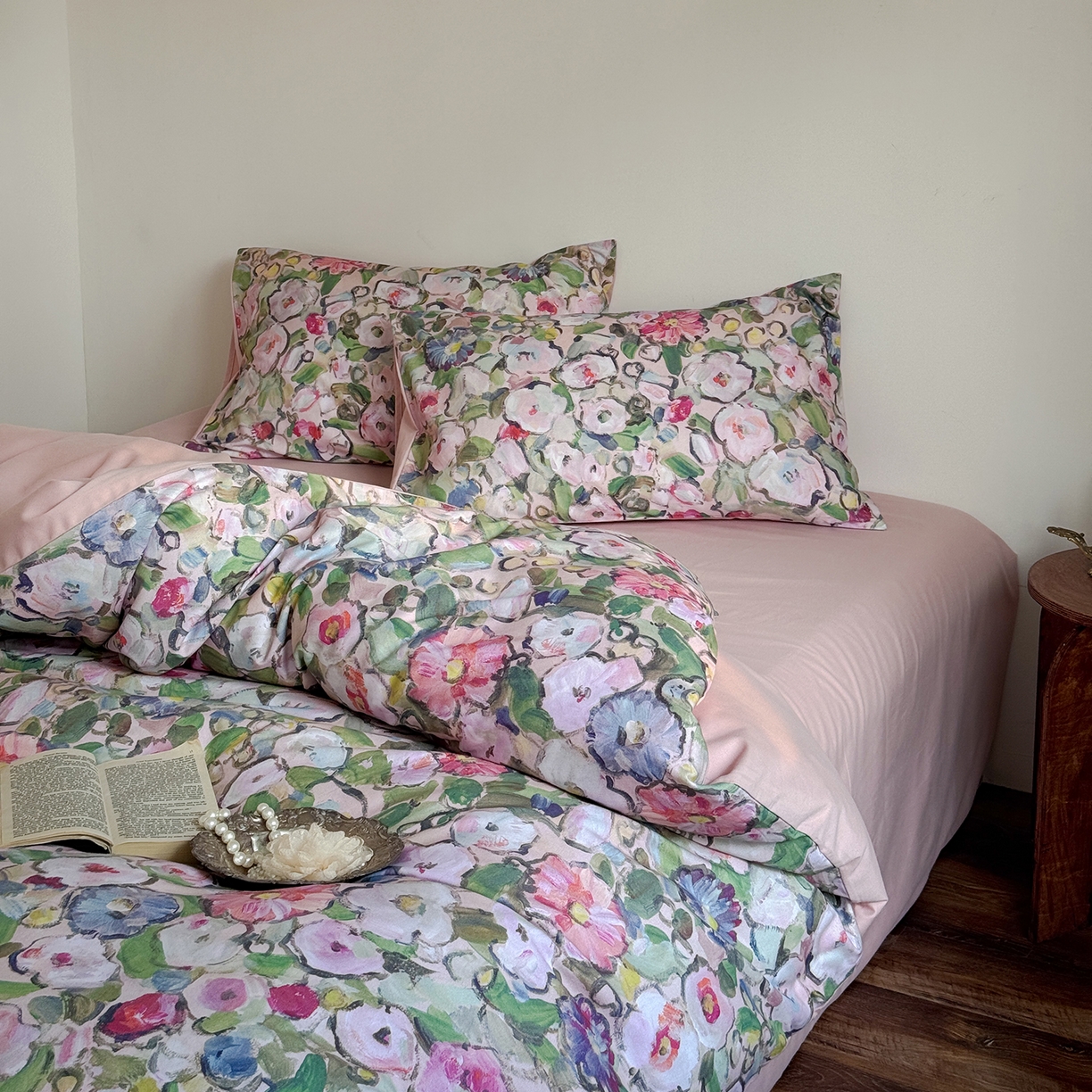 91家纺网 家纺一手货源 找家纺 窝米 2025新款全棉火山磨毛花卉系列四件套-第二批 兰朵绿