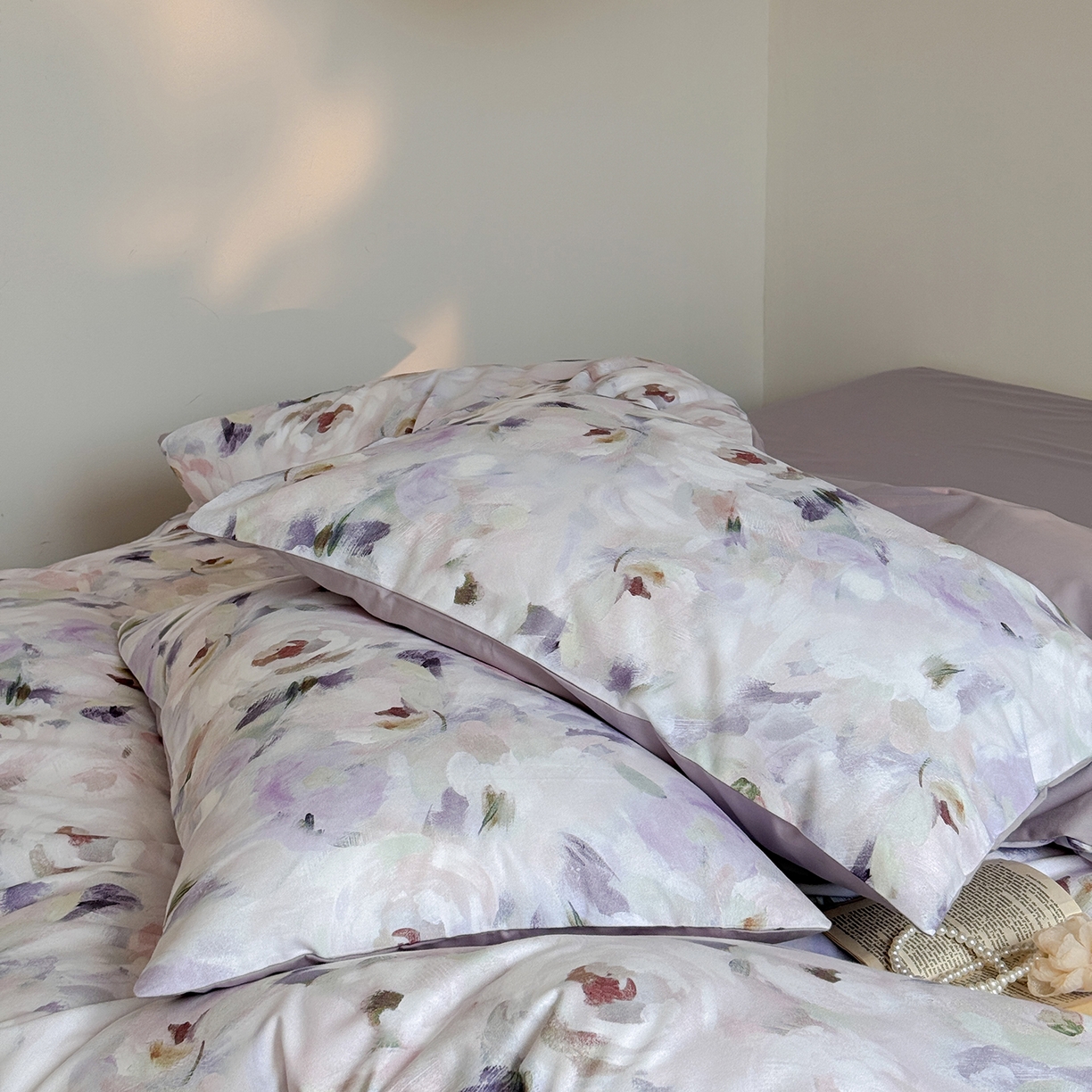 91家纺网 家纺一手货源 找家纺 窝米 2025新款全棉火山磨毛花卉系列四件套-第二批 心柔粉