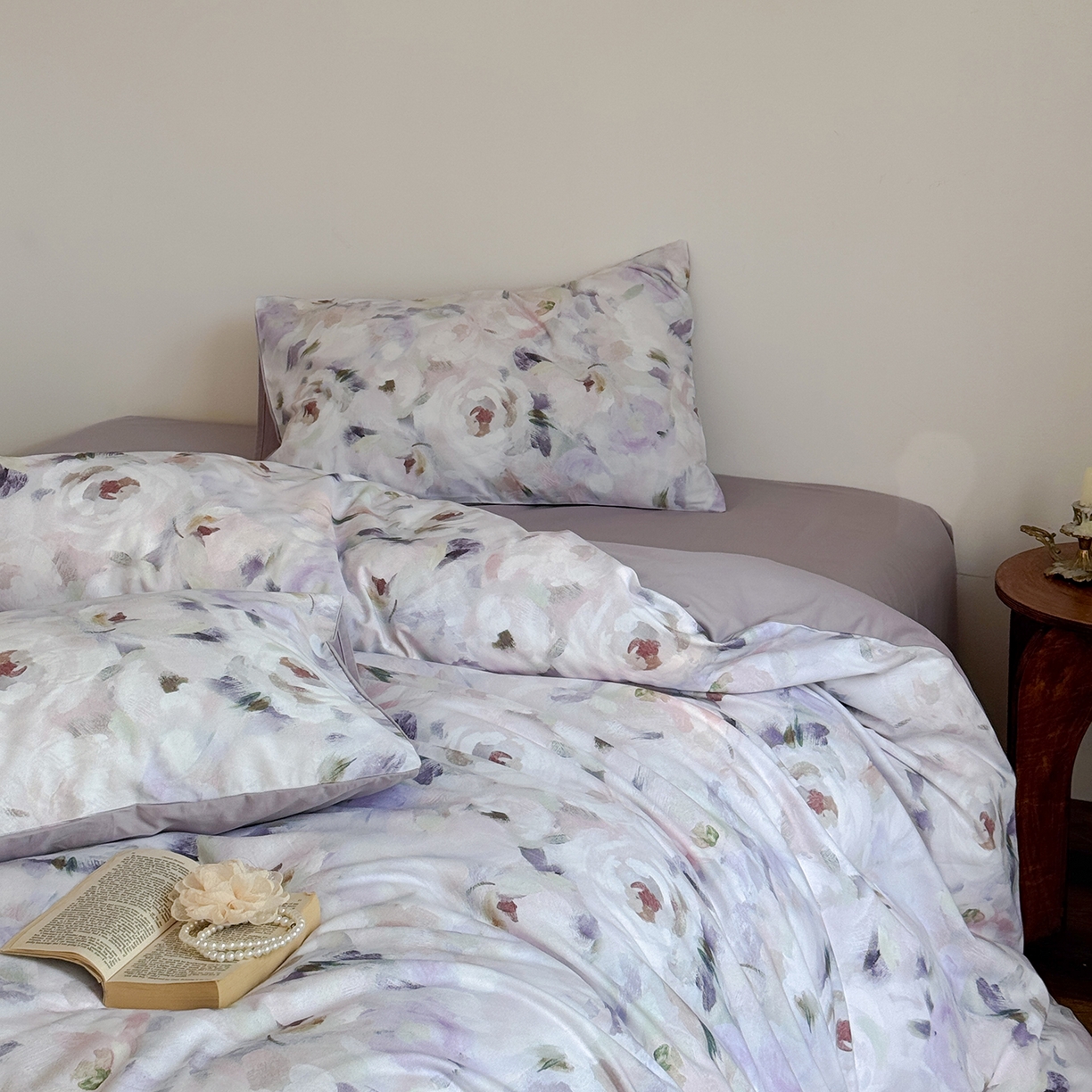 91家纺网 家纺一手货源 找家纺 窝米 2025新款全棉火山磨毛花卉系列四件套-第二批 心柔粉