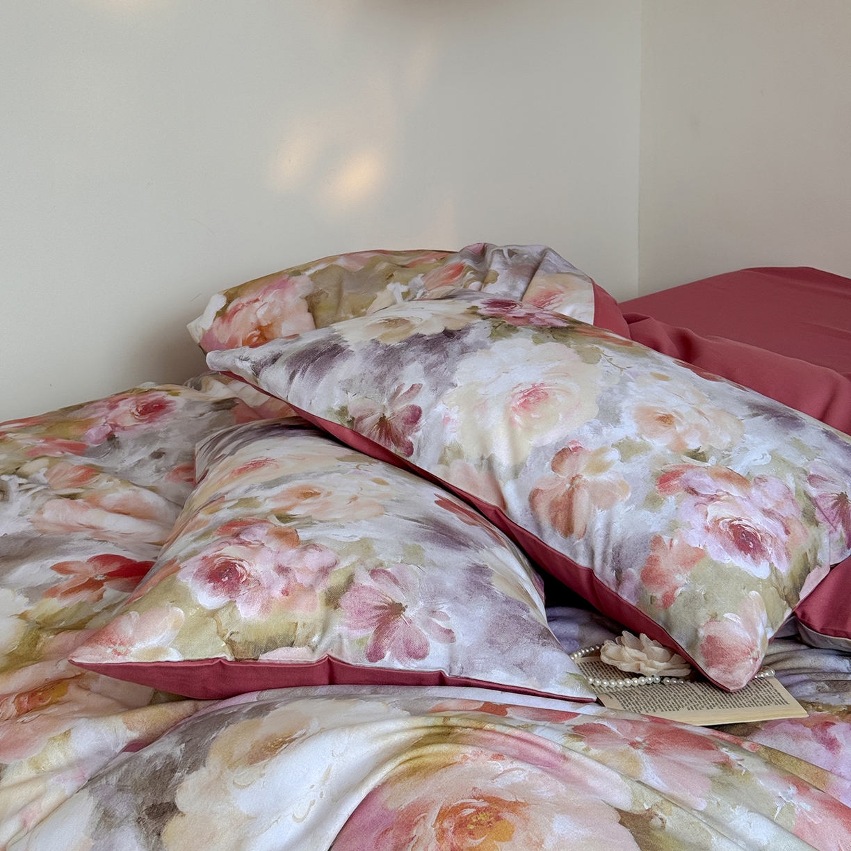 91家纺网 家纺一手货源 找家纺 窝米 2025新款全棉火山磨毛花卉系列四件套-第二批 雾祷桔