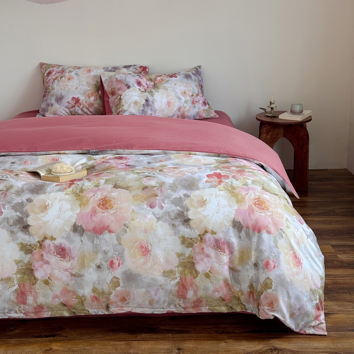 91家纺网 家纺一手货源 找家纺 窝米 2025新款全棉火山磨毛花卉系列四件套-第二批 雾祷桔