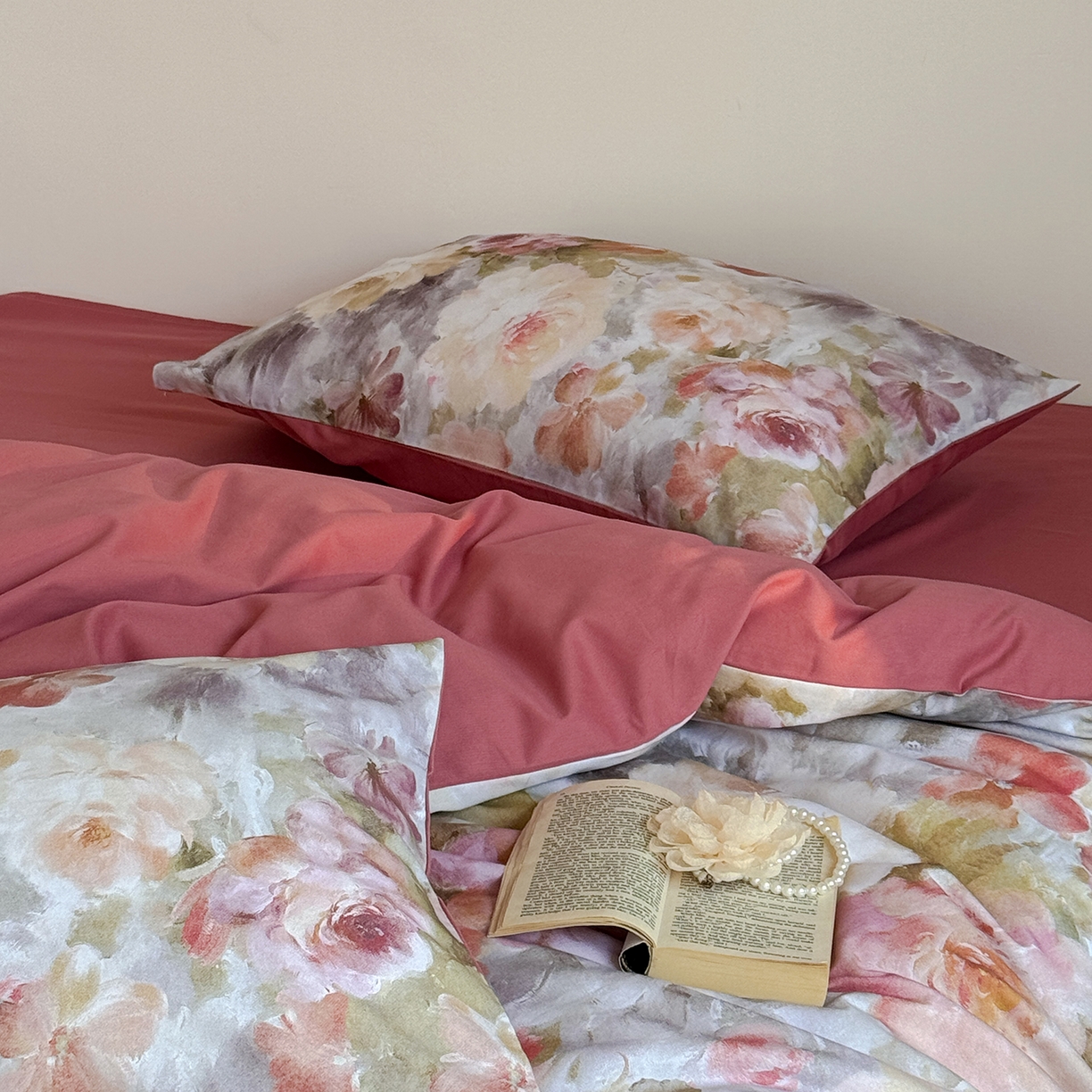 91家纺网 家纺一手货源 找家纺 窝米 2025新款全棉火山磨毛花卉系列四件套-第二批 雾祷桔