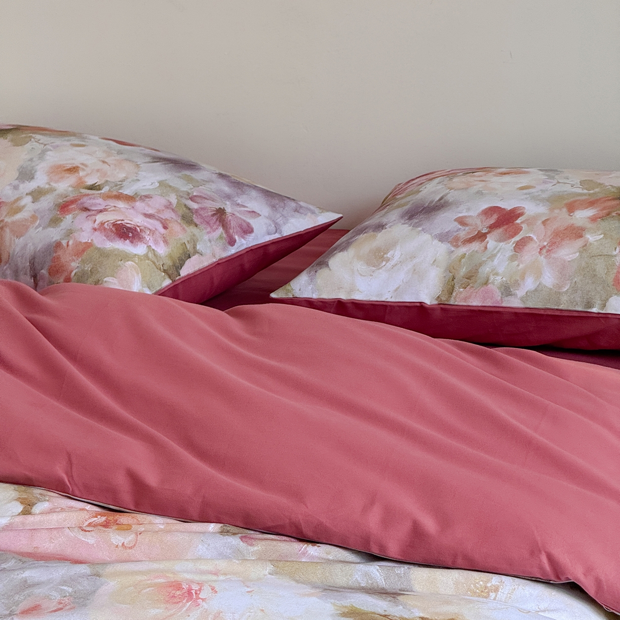 91家纺网 家纺一手货源 找家纺 窝米 2025新款全棉火山磨毛花卉系列四件套-第二批 雾祷桔