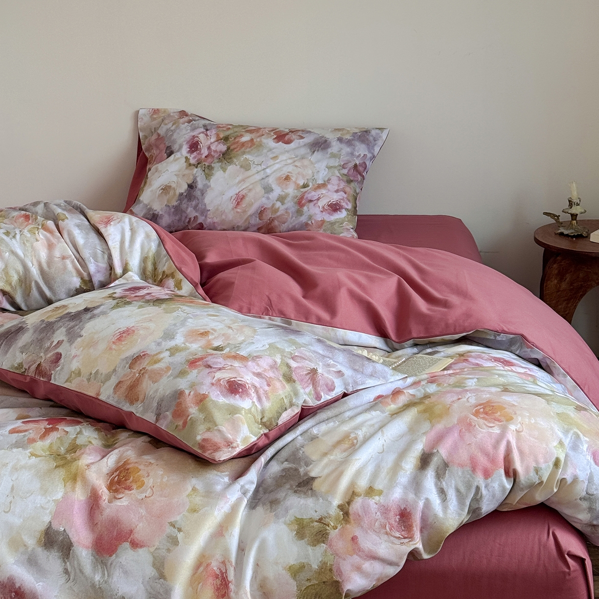 91家纺网 家纺一手货源 找家纺 窝米 2025新款全棉火山磨毛花卉系列四件套-第二批 雾祷桔