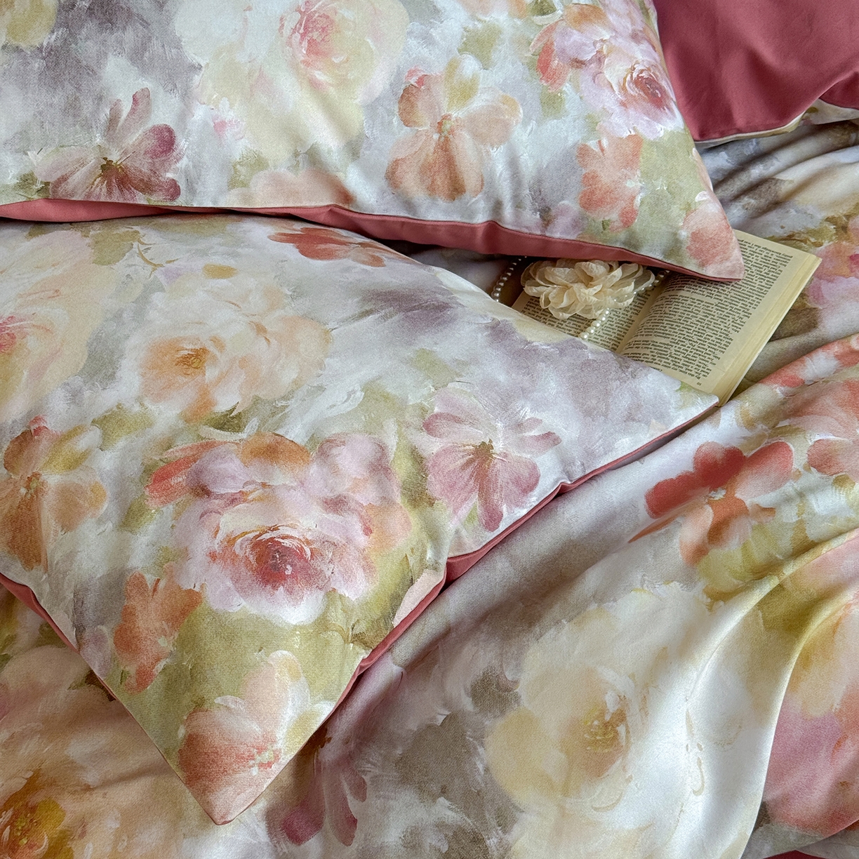 91家纺网 家纺一手货源 找家纺 窝米 2025新款全棉火山磨毛花卉系列四件套-第二批 雾祷桔