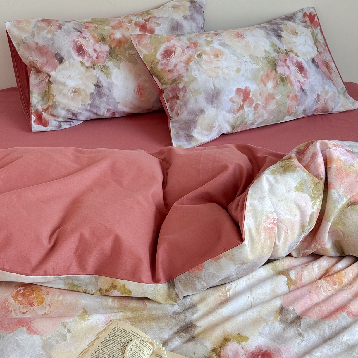 91家纺网 家纺一手货源 找家纺 窝米 2025新款全棉火山磨毛花卉系列四件套-第二批 雾祷桔