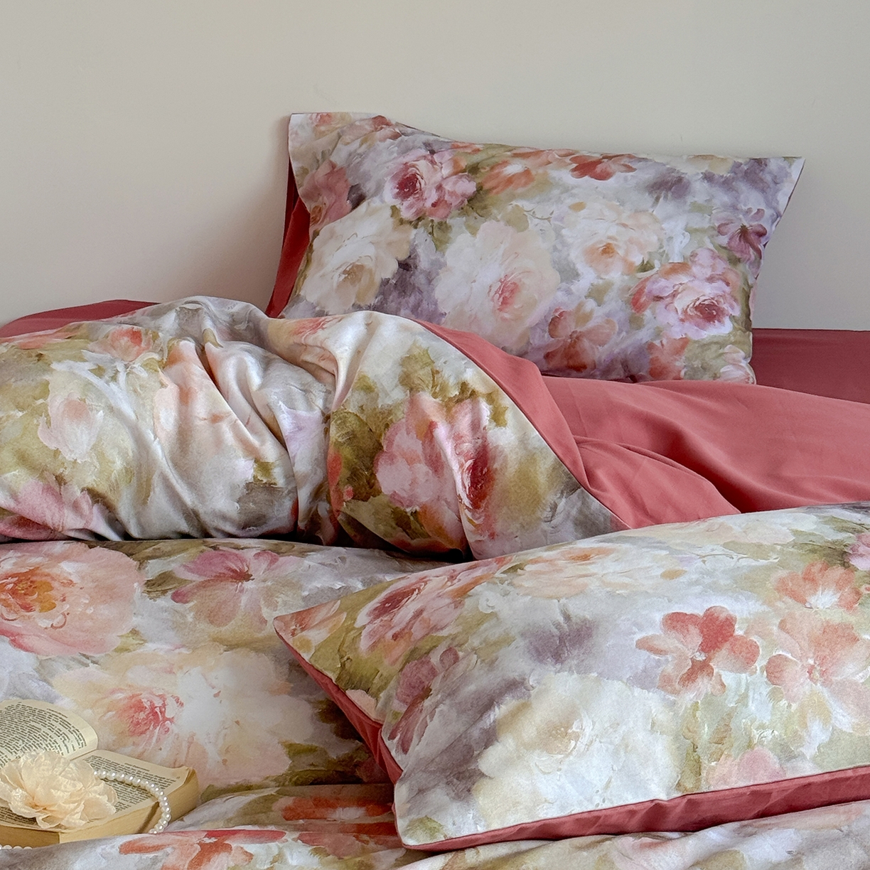 91家纺网 家纺一手货源 找家纺 窝米 2025新款全棉火山磨毛花卉系列四件套-第二批 雾祷桔